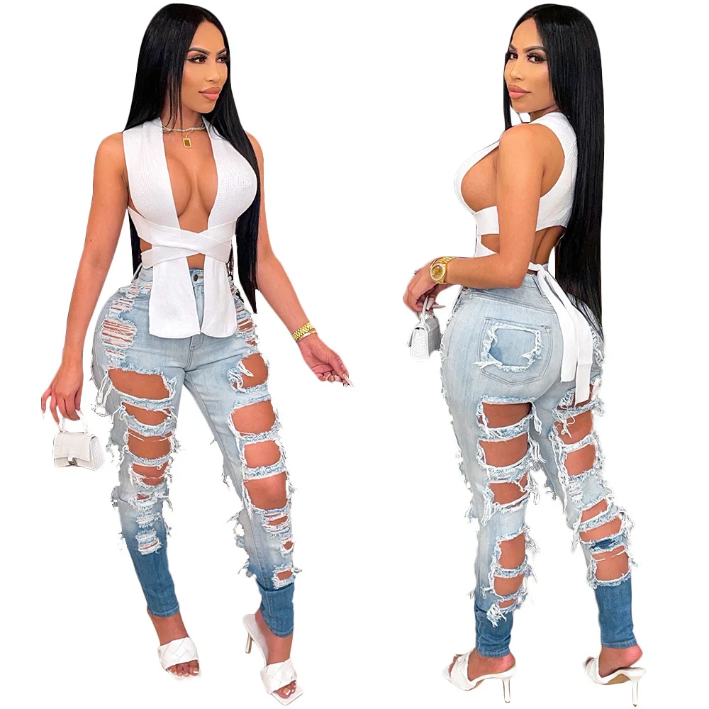 

Jeans Women's Fashion Jean Hole Zipper Pocket Casual Denim Slim Tight Pencil Pants Mom Jeans Boyfriend Denim Trousers Pantalones