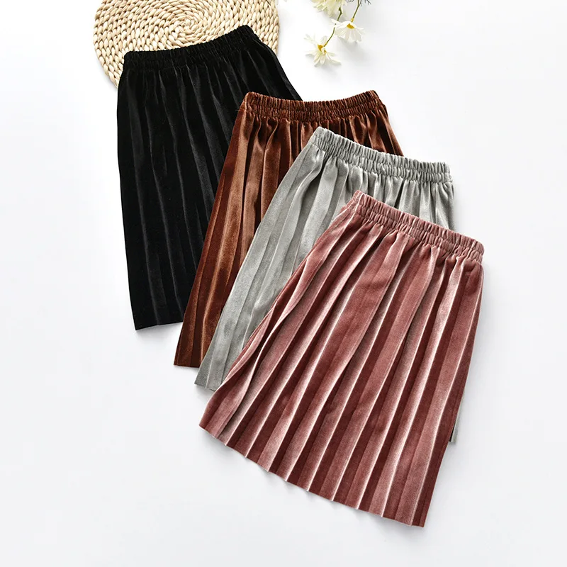 Новые детские модные Плиссированные Длинные юбки для девочек милая детская юбка