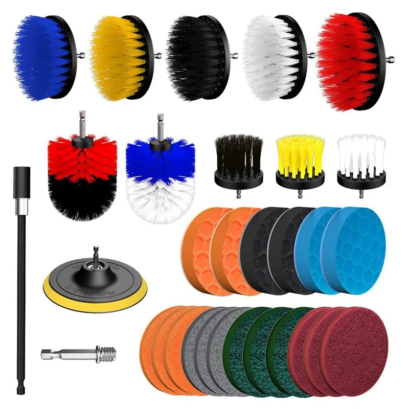 

32 Piece Drill Brush Attachment Set, Power Scrubber Drill Brush Kit, Scrub Brush with Extend Long Attachment