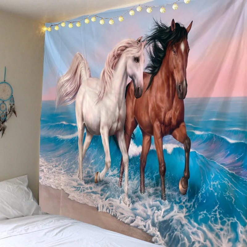 

Seaside Ocean Tapestry Wall Decor Nature Aesthetic Beach Horse Picture Living Room Decoration Farmhouse Dorm Wall Hanging Carpet