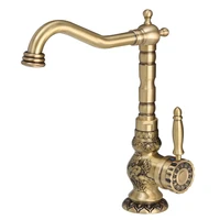 kitchen sink faucet hot cold antique brass carved mixer taps single handle deck mounted rotating black oil brushed