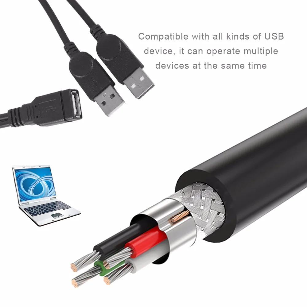 Удлинительный кабель USB 1 Female To 2 с двумя usb разъемами для передачи данных адаптер