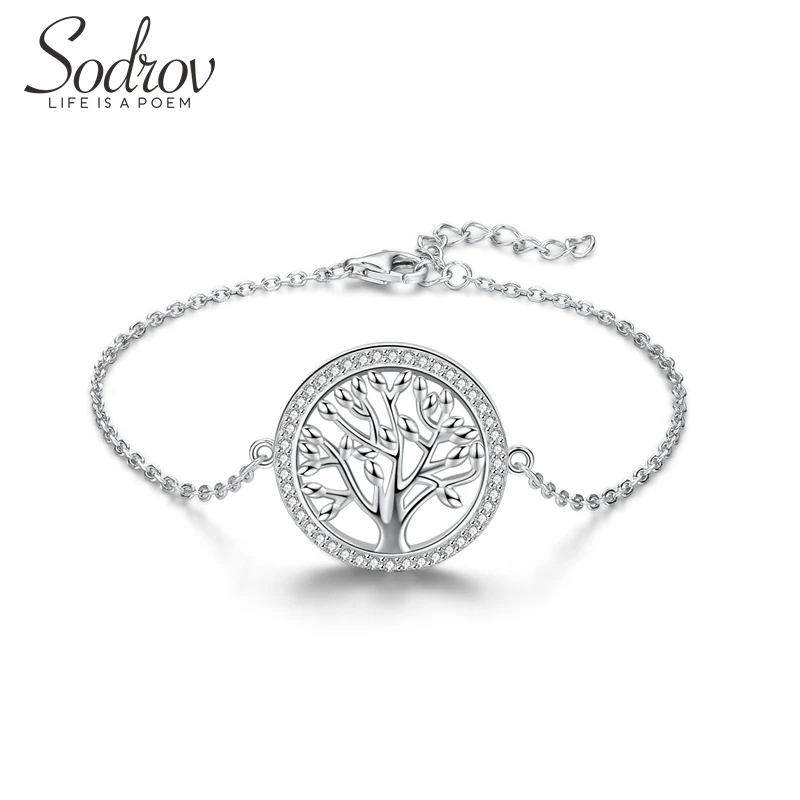 

Sodrov 925 Sterling Silver Bracelet Couples Women Charm Found Fortune 20mm Tree of Life Lucky Bracelets For Women 925 jewelry
