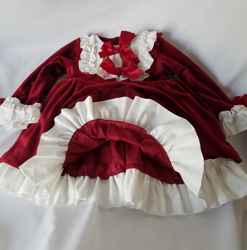 Осенне-зимнее красное рождественское платье для маленьких девочек, Vestidos, винтажное платье принцессы с длинными рукавами для дня рождения, от 1 до 5 лет