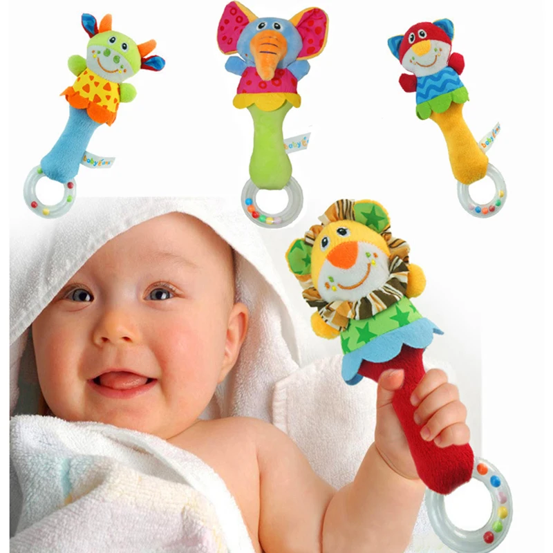 

Cute Baby Stuffed Rattles Soft Cartoon Animal Toys PP Cotton Baby Soothe Toys Infant Educational Plush Kids Pacify Handbell Toys