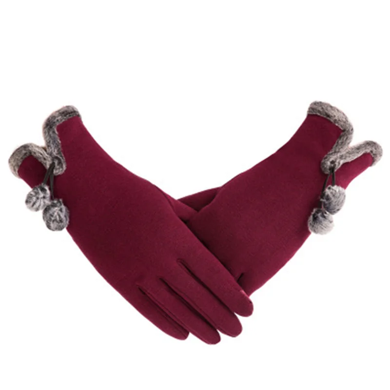 

Winter ladies do not fall down velvet gloves small ball sling decorative finger touch screen riding windproof gloves warm D52