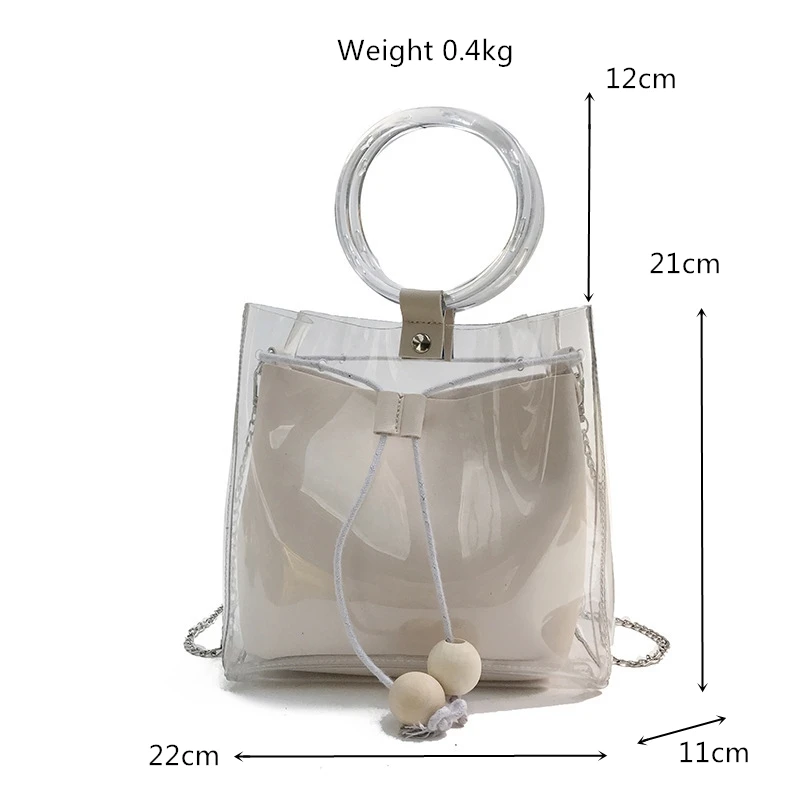 

Summer Beach Transparent Bags For Girl PVC Chain Large Capacity Totes Composite Bags Women Casual Handbag Shoulder Messenger Bag
