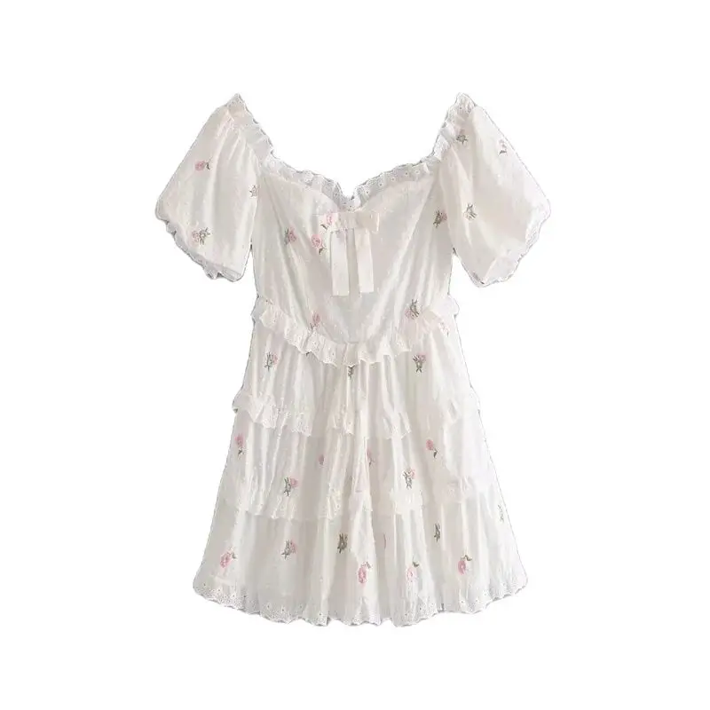 2020 женское летнее модное жаккардовое платье с цветочной вышивкой и каскадными