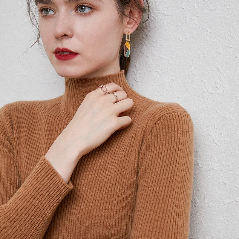 Fashion Women Half Turtleneck Sweaters Loose Winter Sloid Color Knitted Jumper Female Casual Basic Bottoming Pullover | Женская одежда