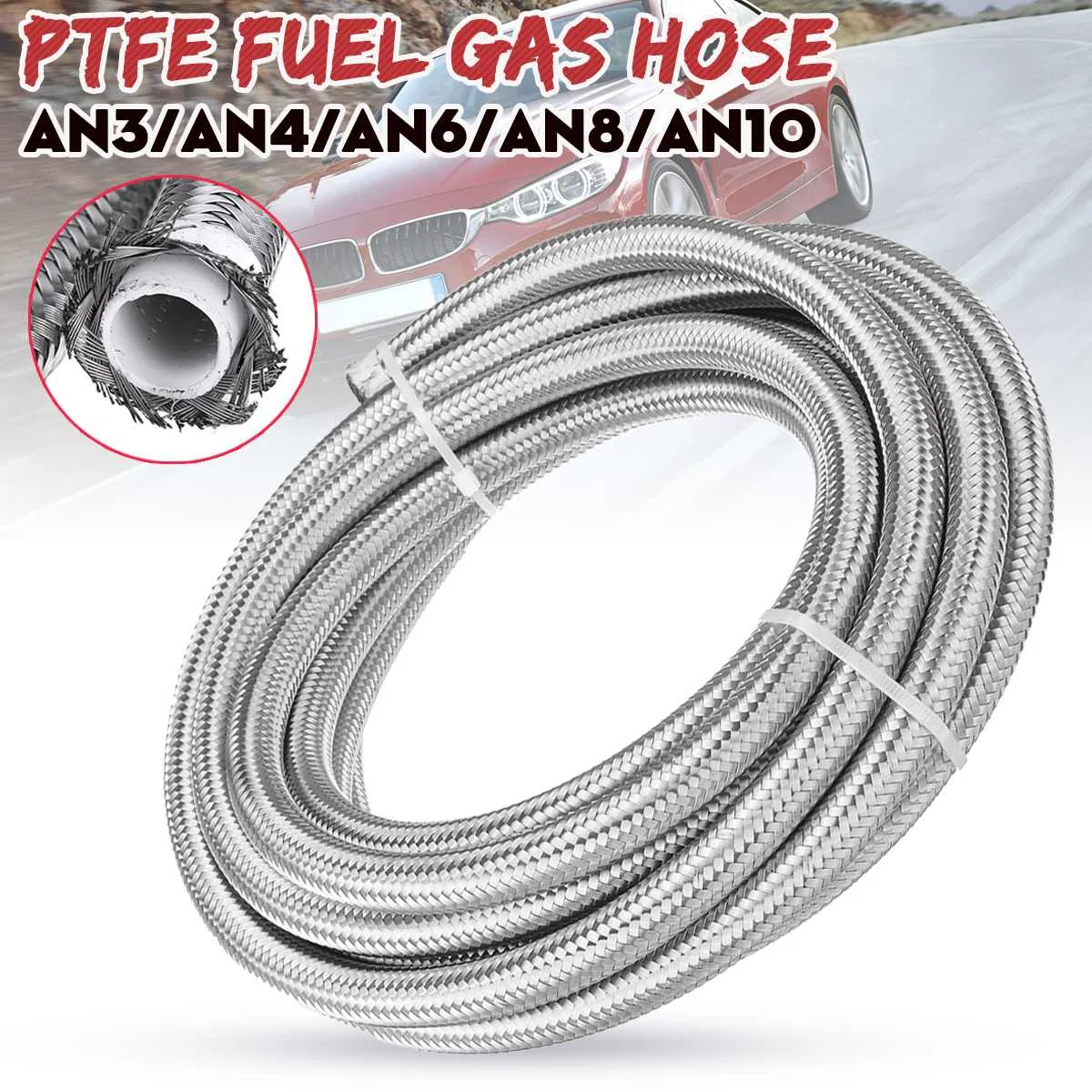 

20 футов, 609,6 см, AN3, AN4, AN6, AN8, AN10, топливный шланг, нефтегазовая линия, ПТФЭ, нержавеющая сталь, Плетеный