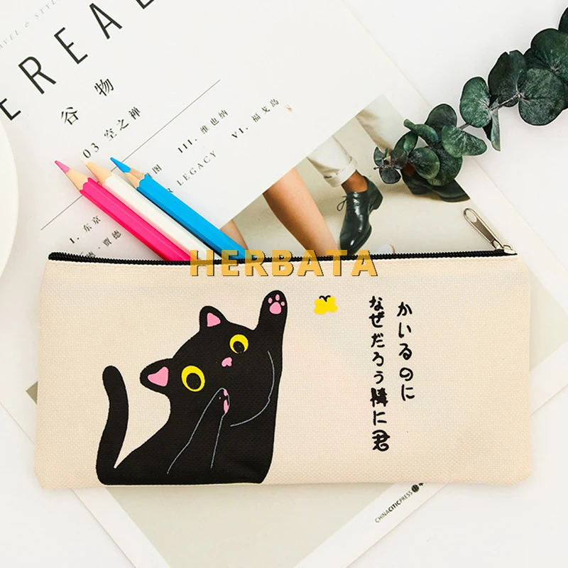 Творческий мультфильм пеналы Японский кот холст Канцтовары для учащихся