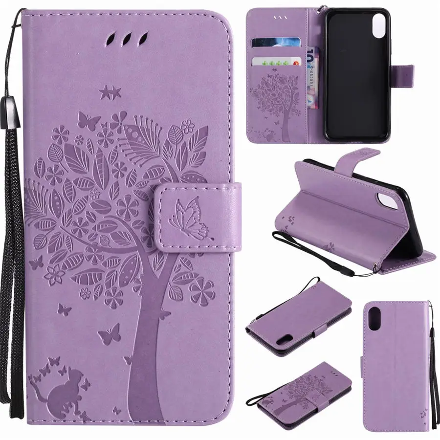 Light Purple Чехлы для мобильного телефона с дерево тисненый узор с бабочками для samsung Note8 A310 A510 A320 A520 A710 A8 плюс J310 J510 J710 слот для карт памяти P06G - Цвет: Light Purple