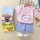 Комплект летней одежды для маленьких девочек, хлопковая футболка с коротким рукавом + штаны, комплект детской одежды для сна