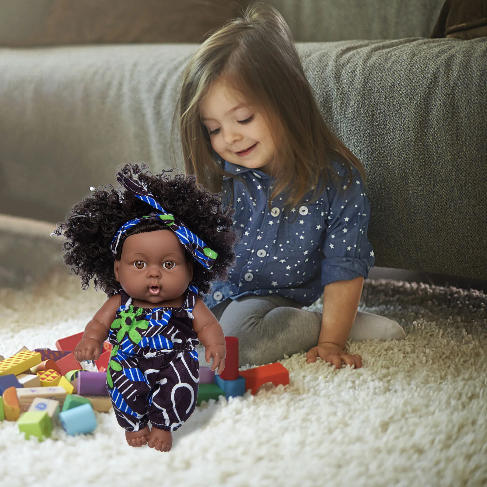 

Black African Baby Doll Cute Curly Black 8-Inch Vinyl Lifelike Newborn black Baby Doll Mini Toy Children Girl Christmas Gift #40