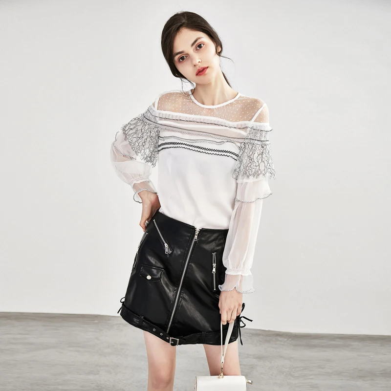 HStar 2020 Blouses Shirt Tops Office sutumn Ladies Streetwear Girls Vintage Elegant Sweet Crop Casual lace women Top |
