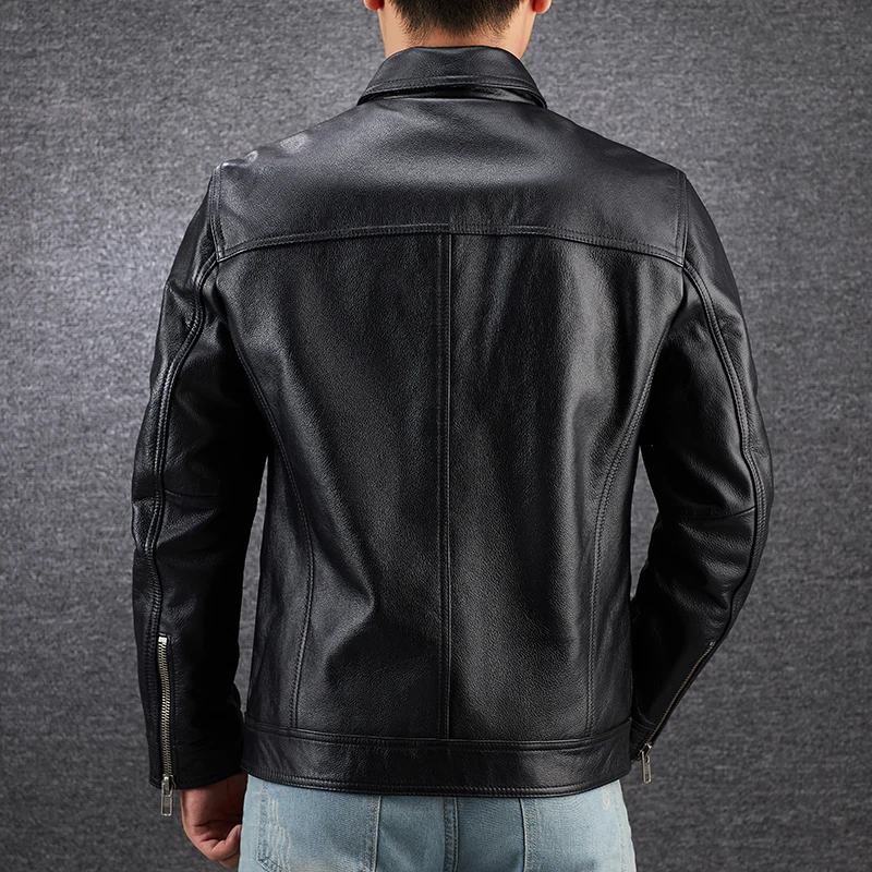 AMEKAJI head layer cowhide retro stone mill do old leather leather motorcycle leather jackets men brief paragraph