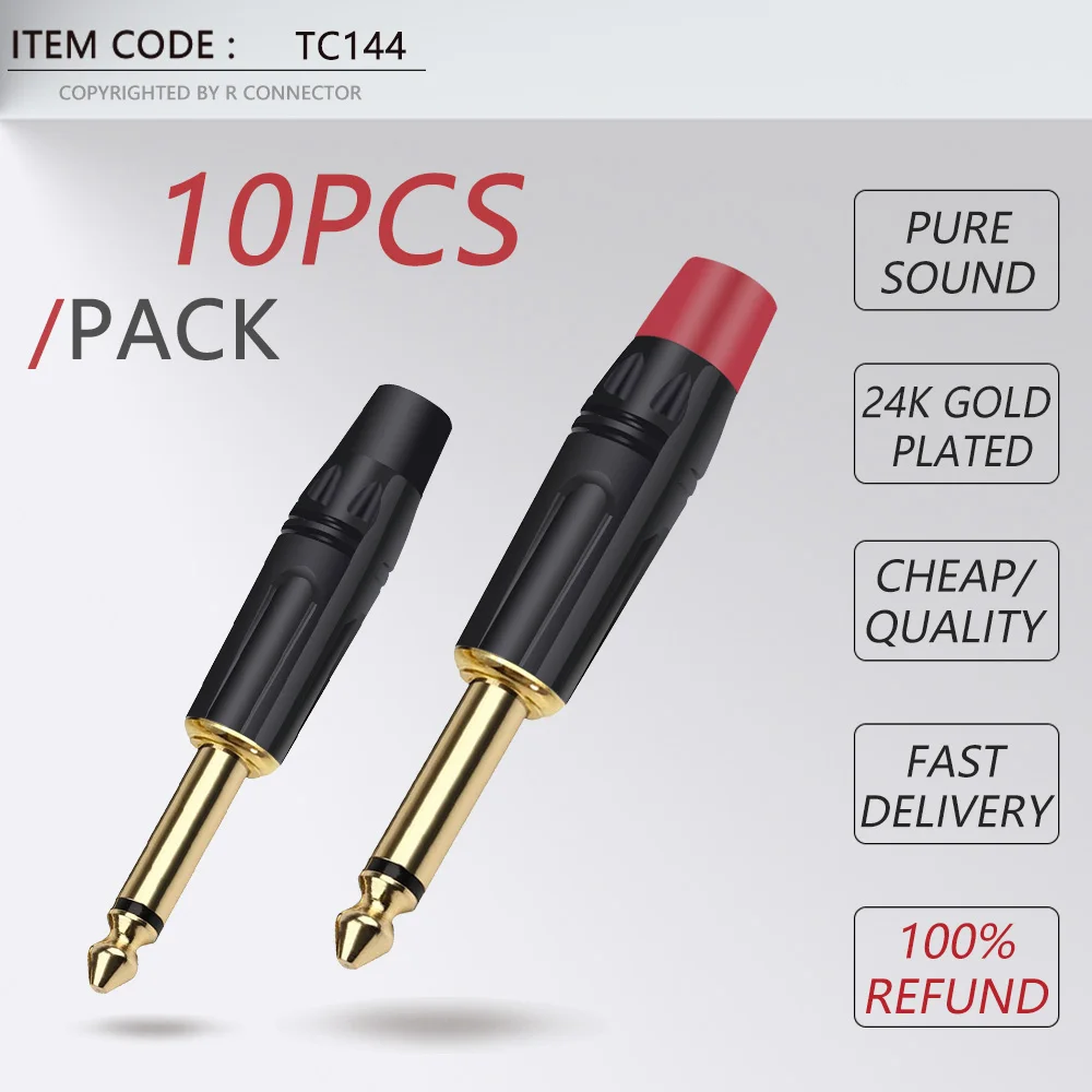 Разъем моно штекер позолоченный латунь 6 35 дюйма 10 шт. 3 мм 1/4 мм|connectors gold|pole