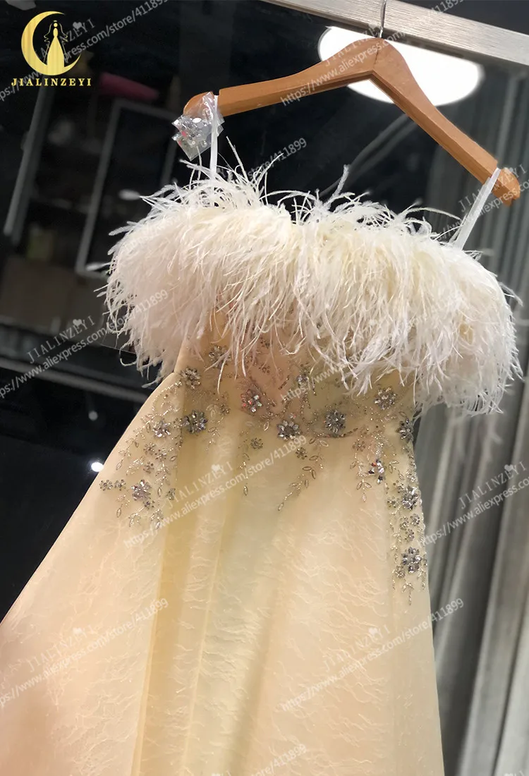 Rhine Real picture Strapless with Feather Crystal A-line Fashion Beads women evening dress long formal dresses