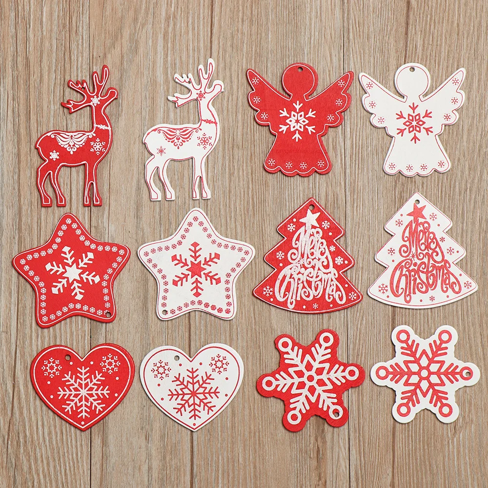 10 шт рождественские DIY Подвески из натурального дерева Рождественский цветок Скрапбукинг рождественское подвесное украшение для елки украшение для дома
