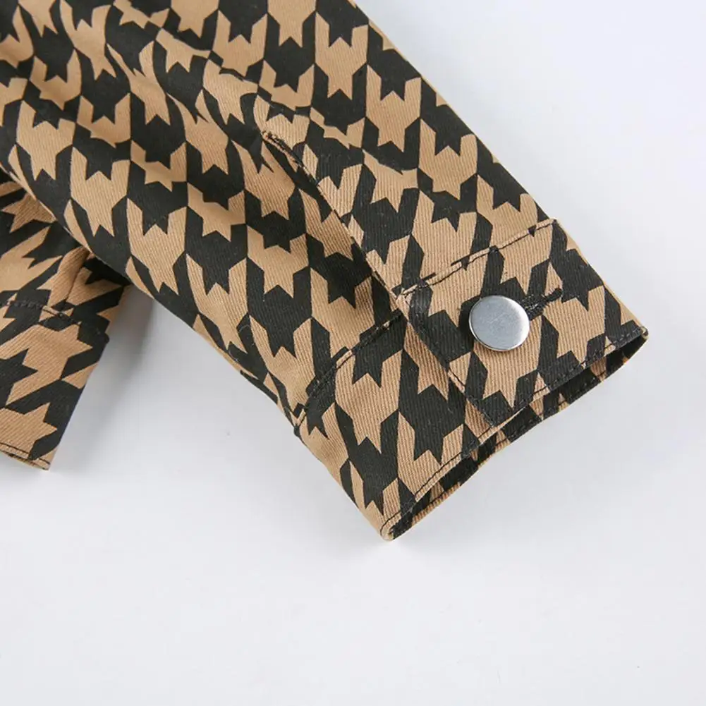 

Vintage Houndstooth Autumn Winter Coat Women Fashion Cropped Jacket Plaid Matching top Aesthetic