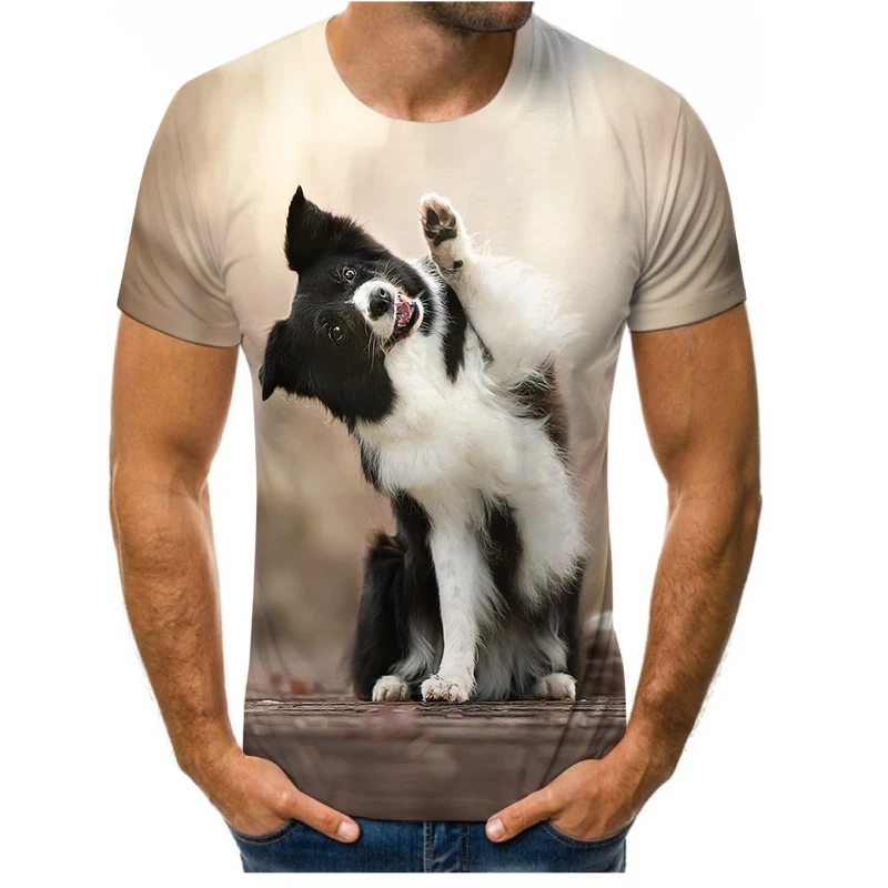 

2021 summer fashion hot new product men's T-shirt casual 3D printing short-sleeved cute dog Xiaoqi outdoor clothing