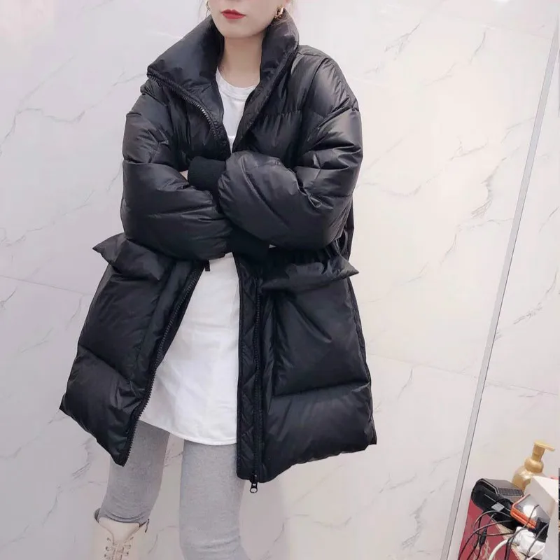2021 New Ladies Casual Fashion Down Jacket White Duck Down Loose Casual Coat Winter Warm Plus Velvet Thick Puffer Coat