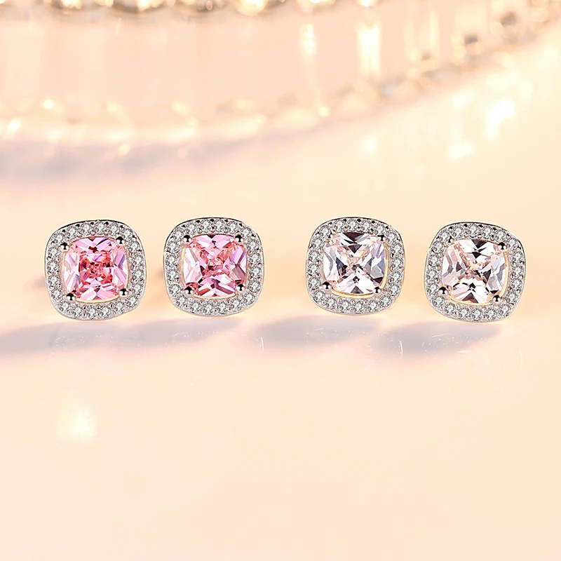 100% Стерлинговое Серебро 925 пробы роскошные квадратные циркониевые серьги