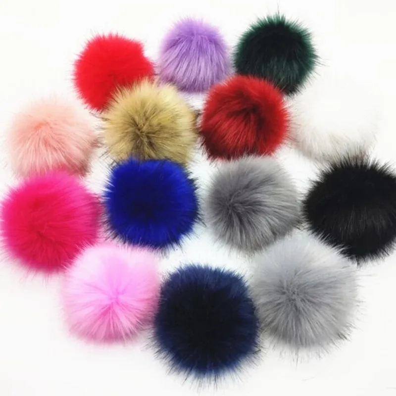 12cm colorful pompoms with snaps New winter artificial fur poms for knitted beanies cap hats shoes men's skullies & beanies