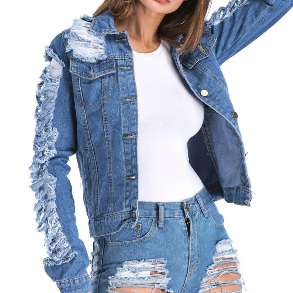 Женская джинсовая куртка-бомбер с длинным рукавом | одежда