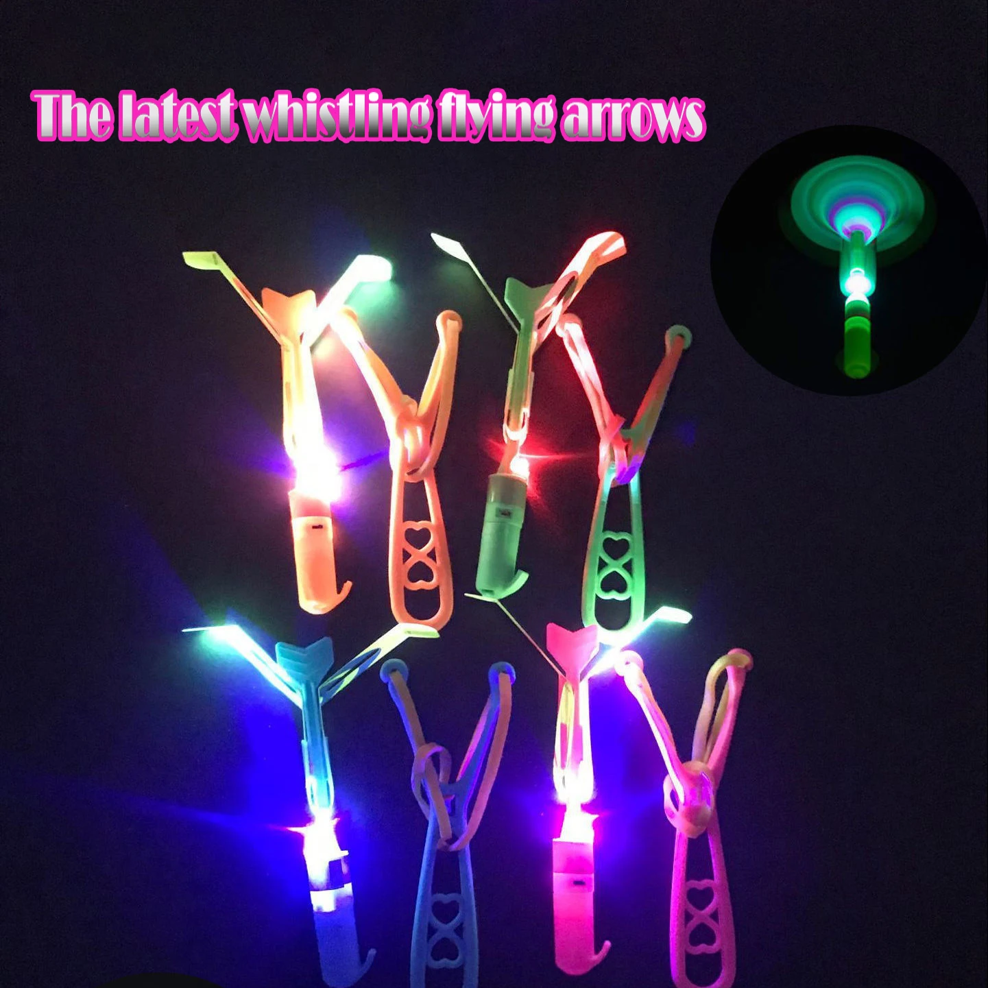 

2021 New Baby Toy Y-Shape Random or Four Color Straight Light Arrow Flying Toy LED Lighting Flash Toys Party Fun Gift Catapult