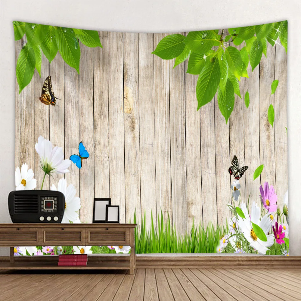 Деревянная доска зеленый лист фон полиэстер печать тонкая ПРИШИТАЯ гобелен