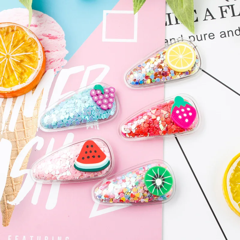 

Cute Hair Clips for Girls Hair Pins Sweet Kawaii Baby Hair Accessories Fashion Headwear Colorful Sequins Fruit Hairpins 5Pcs/set