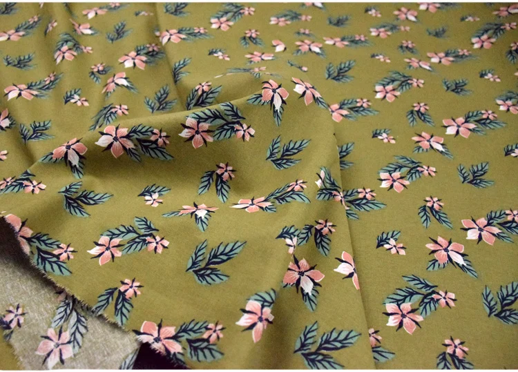 Хлопковая ткань с цветочным принтом имитация хлопка льняная микро-стрейч платье