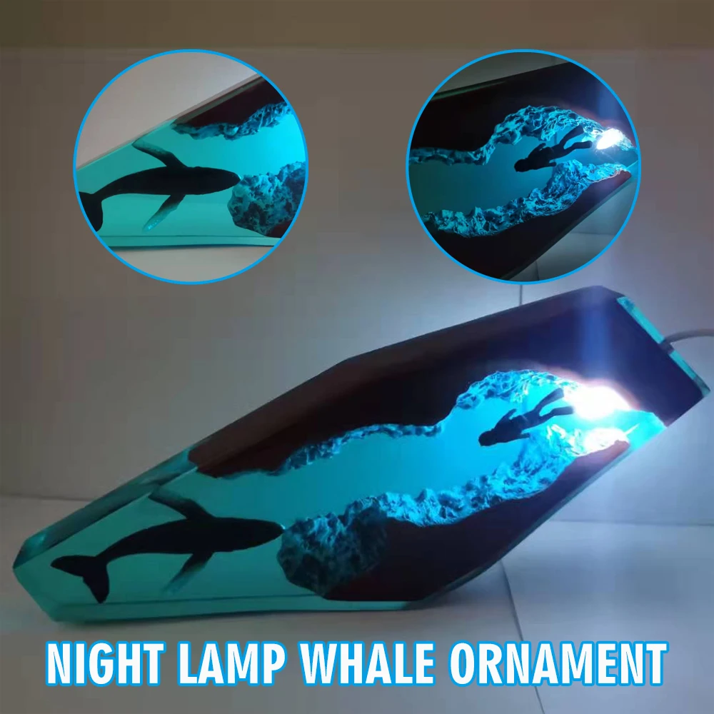 

1pc Epoxy Resin Scuba Diver Desk Decoration Lamp Unique Blue Diver Humpback Whale Irregular Ornament W/LED Light Home Decor