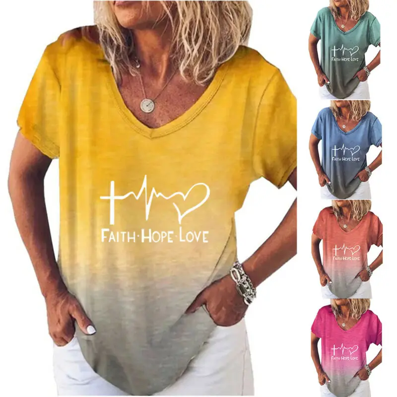 

Womens Summer V Neck Print Tops Blouse Ladies Short Sleeve T Shirts Size 8-22