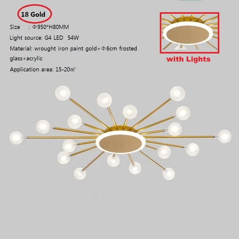 

Потолочная люстра meigheiath, 18/24/30 голов, G4, черный/золотой, холодный/теплый белый свет
