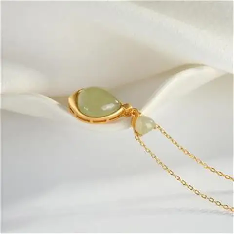 

Natural Hetian Gray Jade Clavicle Chain Pendant Women's Necklace Simple Retro Royal Court Style S925 Sterling Silver Elegant