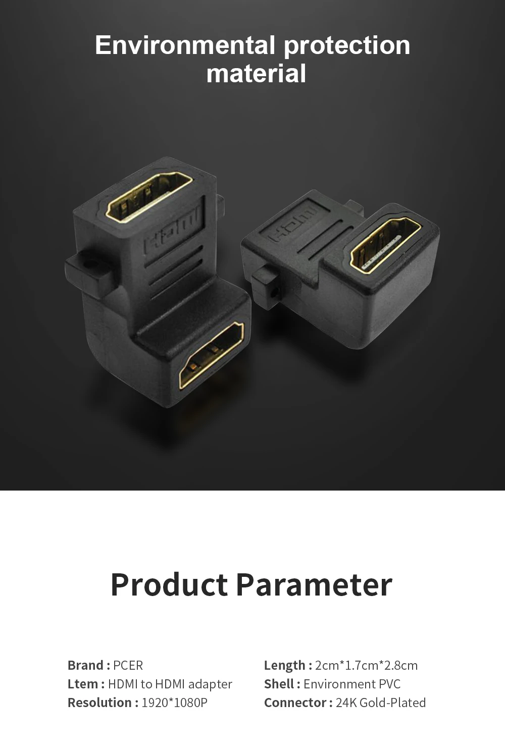 PCER HDMI адаптер под прямым углом 90 ° конвертер Женский к женскому адаптеру