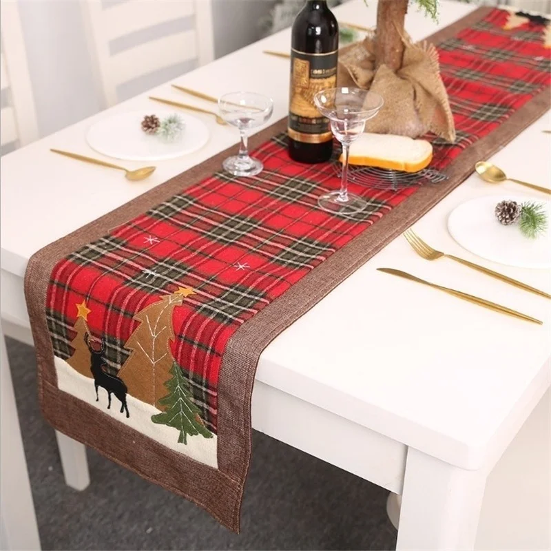 

Christmas Plaid Tablecloth Table Flag Elk Small Tree Table Mat 180cm Table Mat Christmas Placemat