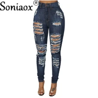 women%e2%80%99s slim jeans fashion solid color ripped hollow out hole tassel stretch high waist vintage denim pencil long pants trousers