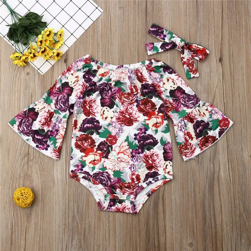 Детский комбинезон с длинным рукавом и повязкой на голову|Боди для малышек| |