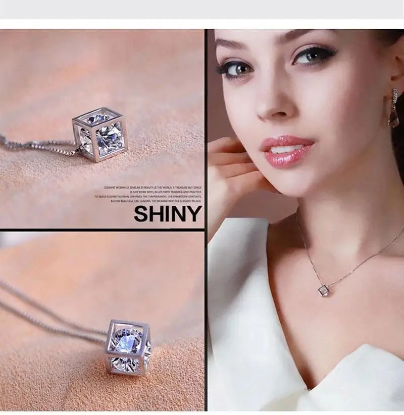 Стерлинговое Серебро Ювелирные наборы циркон квадратное ожерелье куб + серьги