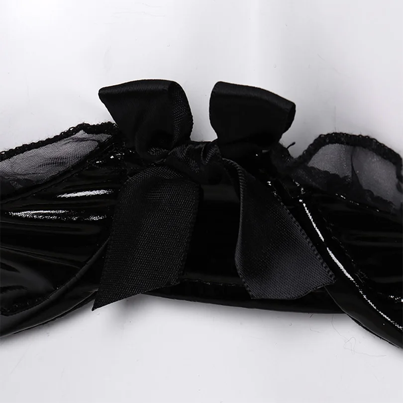 Для женщин женское белье из лакированной кожи Комплект с кружевной отделкой на