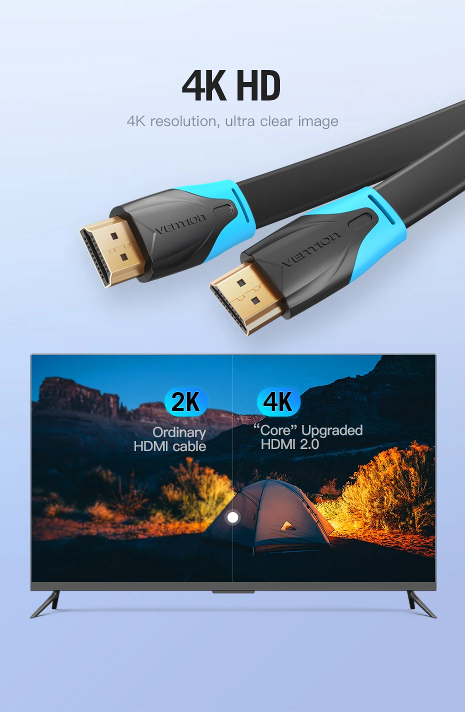 Vention Кабель HDMI 2,0 v 1 м 2 м 3 м 5 м 10 м супер Скорость 4K HDMI 2,0 кабель 3D 60 Гц для HDTV ЖК-дисплей проектор Ноутбук PS3 Кабель HDMI 2,0
