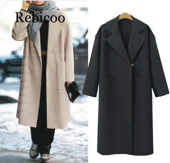 

2019 Autumn and Winter Wear New Large Size Women's Woolen Coat Suit Collar Loose Long Section Woolen Coat