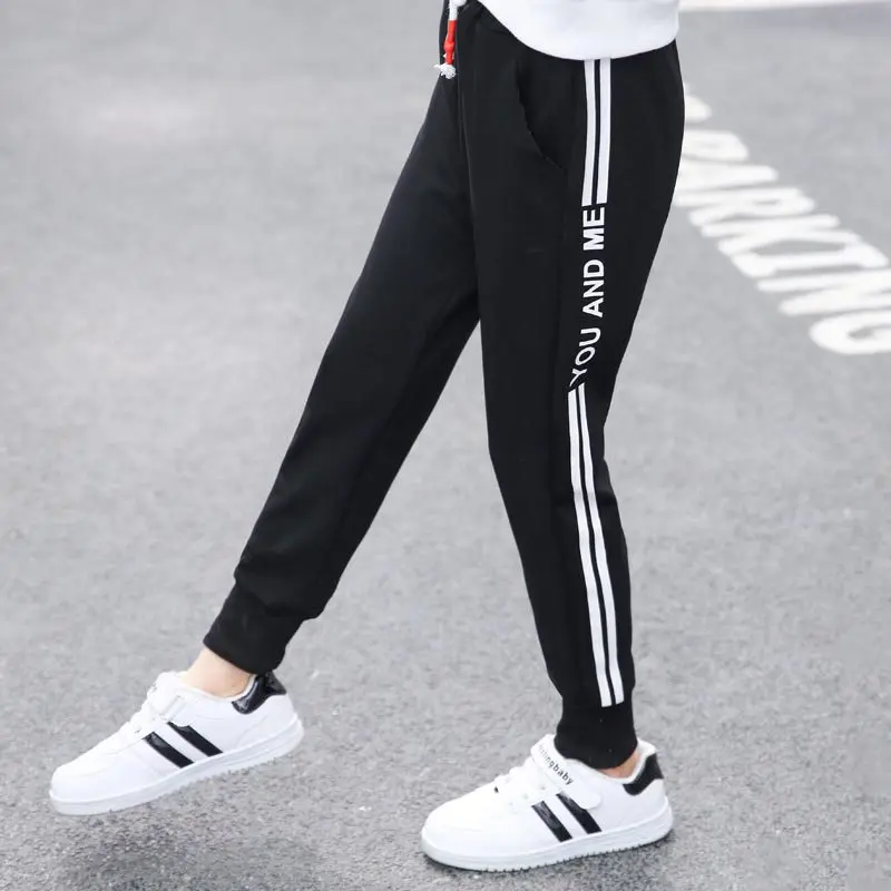 Черный Новые модные детские полосатые спортивные штаны для девочек, хлопчатобумажные спортивные брюки для девочек, повседневные красные, черные брюки в белую полоску - Цвет: Черный