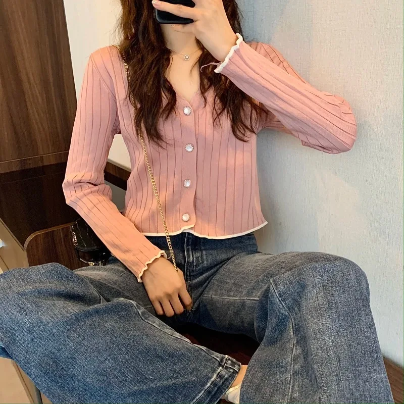 Женская универсальная трикотажная рубашка с V образным вырезом Осень зима 2020