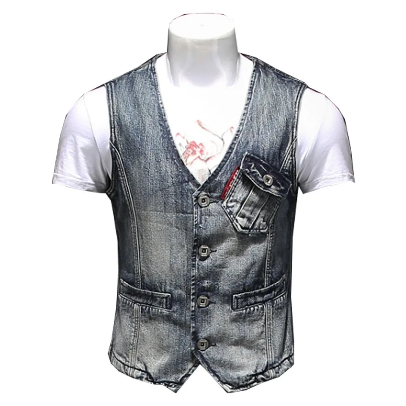 

Fashion youth slim waistcoat men Denim Jacket Spring Autumn Clothes Sleeveless Short Jeans Waistcoats Single-breasted Plus size