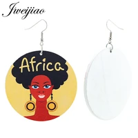 jweijiao hiphop africa woman lady dangle earring handmade wood photo printed charms earrings party jewelry gift wd330