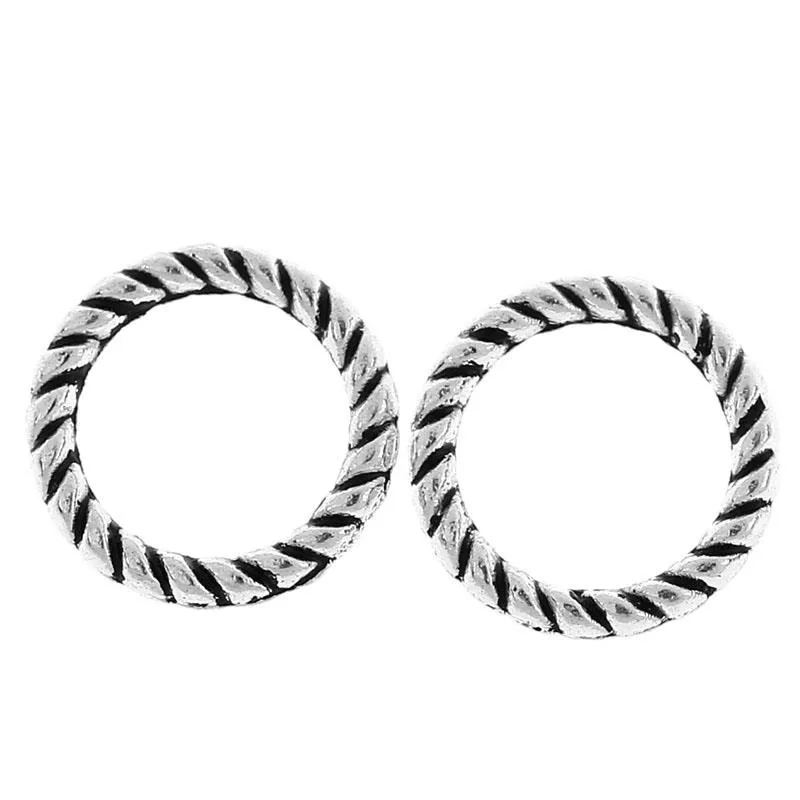 

Zinc metal alloy Closed Soldered Jump Rings Round silver color Stripe Pattern 8mm( 3/8") Dia, 70 PCs new